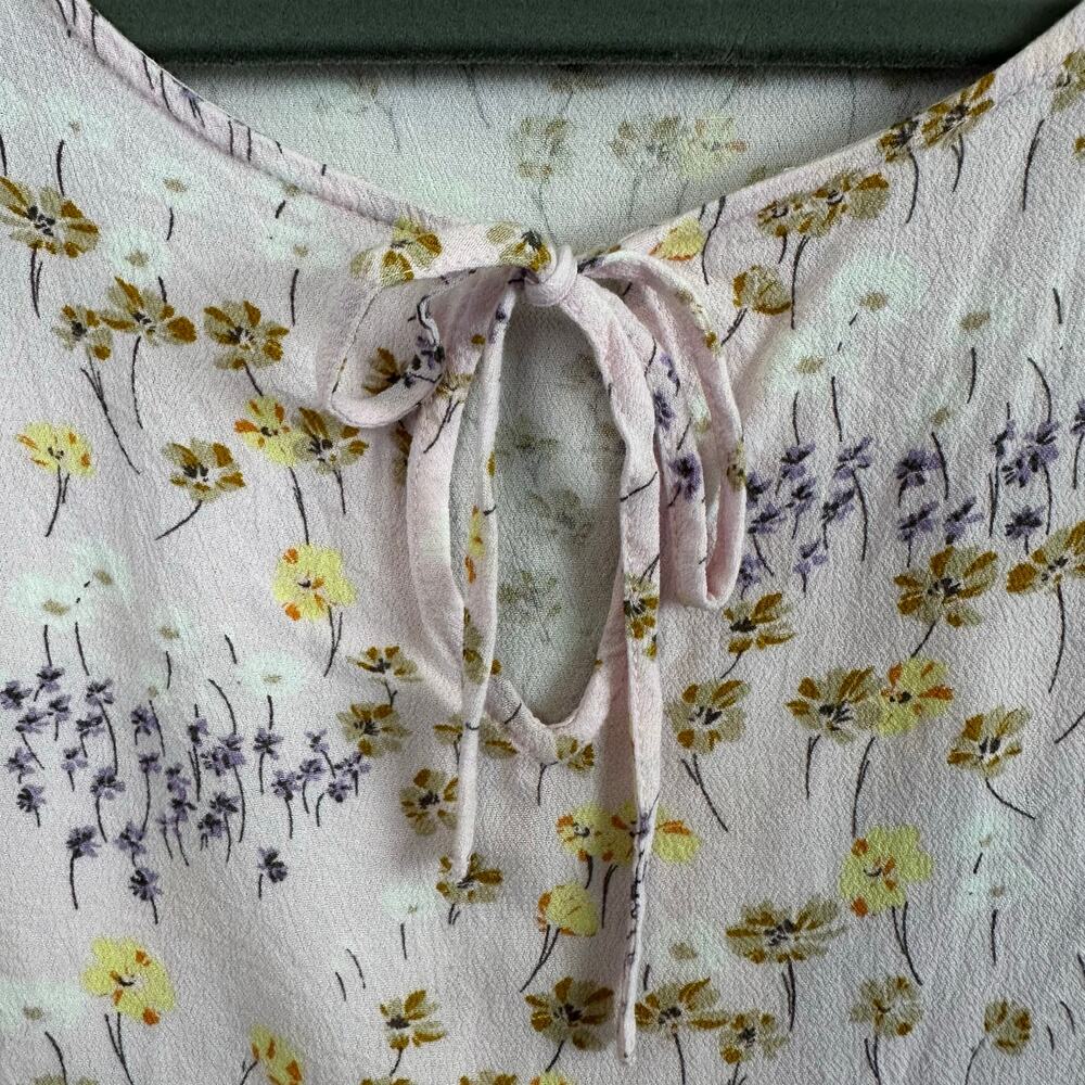 Lauren Conrad Floral Boho Blouse Med Pink Whimsical Bloomcore Short Sleeve Top - Picture 7 of 13